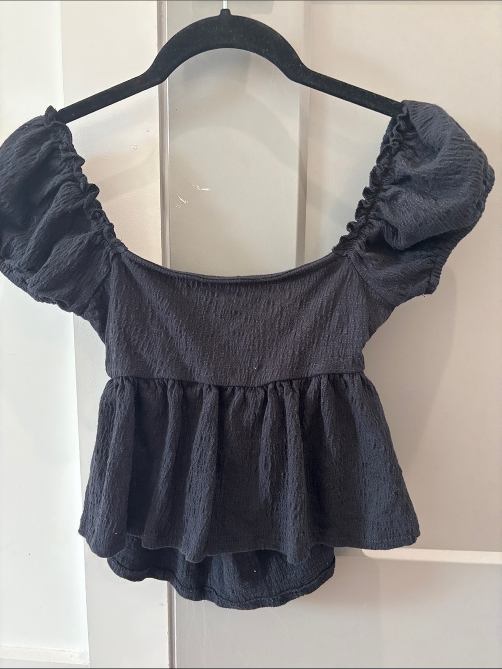 Alter’d State Black Puff Sleeve Peplum Top Women